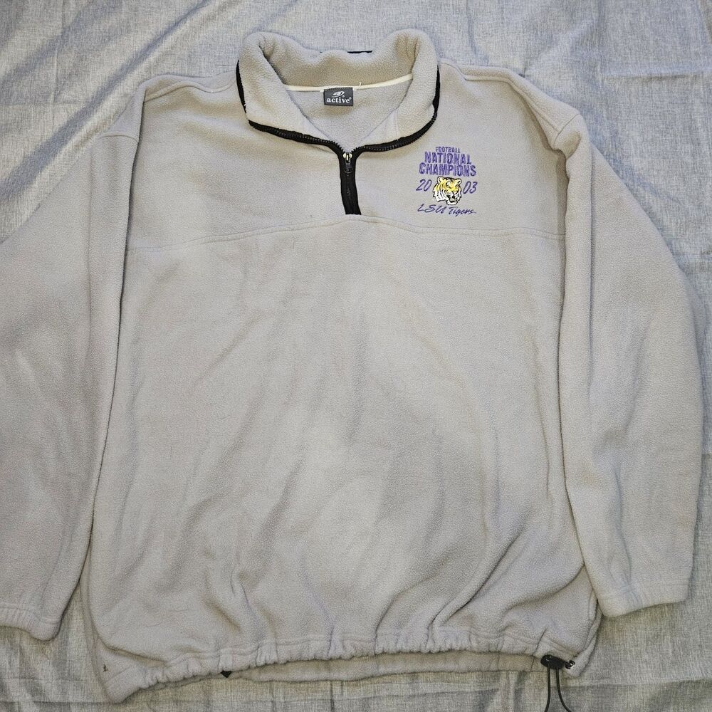 Vintage 2003 Men's LSU Tigers Football Quarter-Zip Pullover Sweatshirt Gray (XL)